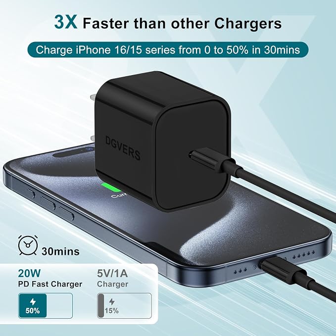 Fast Charger for iPhone 17 16 15 Charger Fast Charging 3Pack, 6+6+10ft USBC to USBC Cable Cord &20W Type C Block for iPhone 17/17 Air/17 Pro Max/17 Pro/16 15 Pro Max/Pro/Plus,iPad Pro/Air/Mini