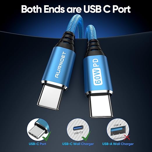USB C to USB C Cable, 6FT 5-Pack Type C to Type C Charger Cable Fast Charging Cord 60W for iPhone 15/15 Pro/15 Plus/15 Pro Max, Samsung Galaxy S23 S22 S21 Ultra
