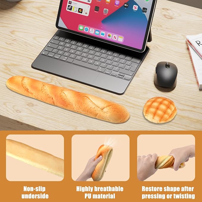Soft Toast Bread Baguette Shape Anti-Skid Keyboard Wrist Rest Support & Mouse Wrist Support for Office,Computer,Laptop& Mac (Another Style)
