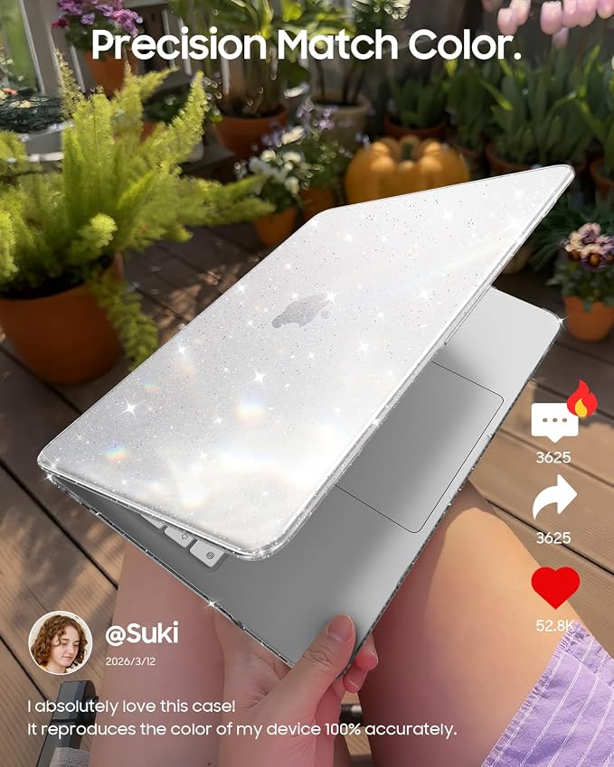 Fintie Compatible with MacBook Neo 13 Inch Case 2026 Model A3404 with A18 Pro Chip, Ultra-Thin Scratch Resistant Protective Hard Shell Cover with Keyboard Skin & Screen Protector (Glitter Clear)