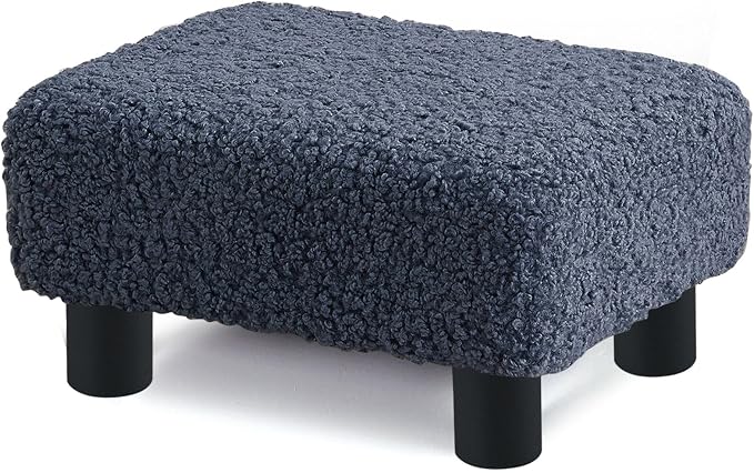 BRIAN & DANY Small Foot Stool Ottoman, Footstool with Legs, Sherpa Foot Rest for Couch, Foot Stools Small for Living Room, Bedroom and Office, Blue