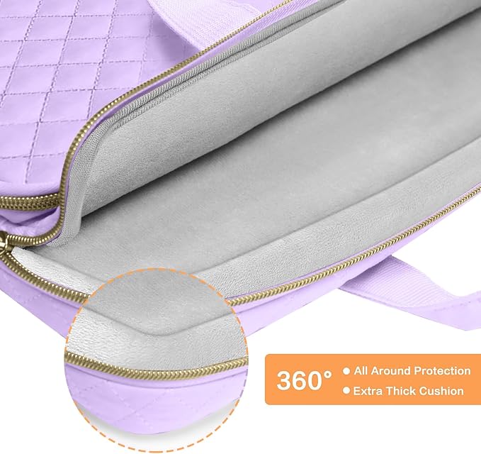 MOSISO 360 Protective Laptop Case 13.3 inch, 13-13.3 inch Laptop Sleeve Compatible with MacBook Air/Pro 13/Pro 14,HP Dell ASUS Lenovo, Square Quilted Bag Cover with 2 Pockets&Handle&Belt, Purple
