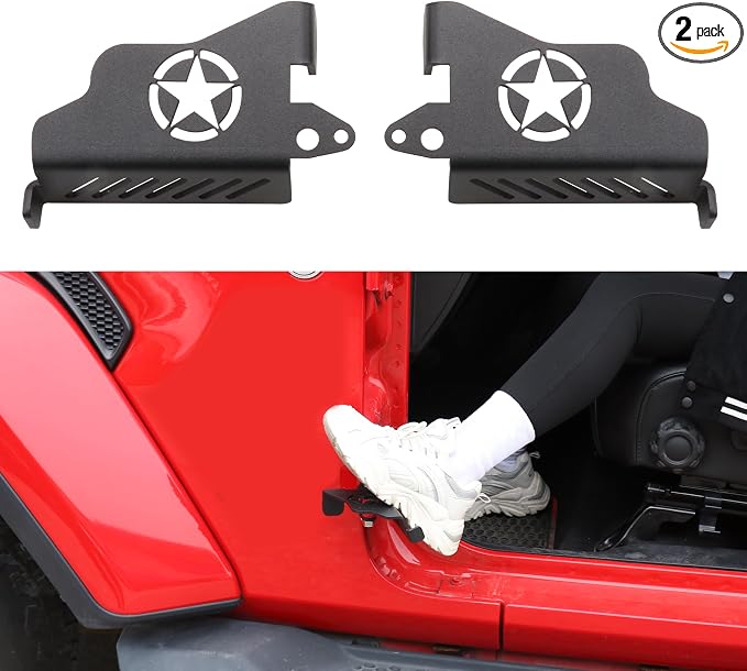 sukemichi Foot Pegs Doors Off for Jeep JK JL JT, Exterior Foot Rest Pedals Door Hinge Foot Pegs for 2007-2025 2026 Jeep Wrangler JK JL 4XE Gladiator JT Accessories, Steel, 1 Pair (Star)