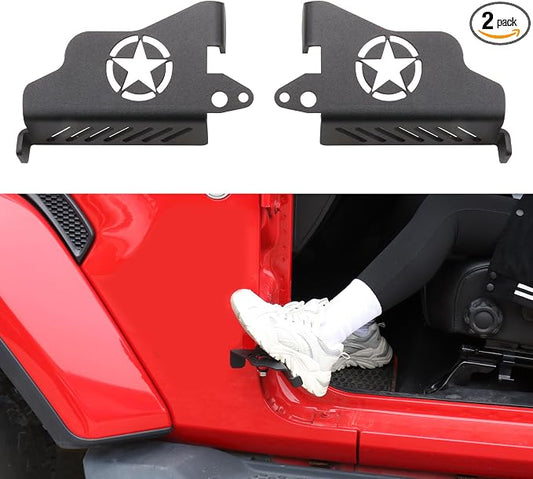 sukemichi Foot Pegs Doors Off for Jeep JK JL JT, Exterior Foot Rest Pedals Door Hinge Foot Pegs for 2007-2025 2026 Jeep Wrangler JK JL 4XE Gladiator JT Accessories, Steel, 1 Pair (Star)