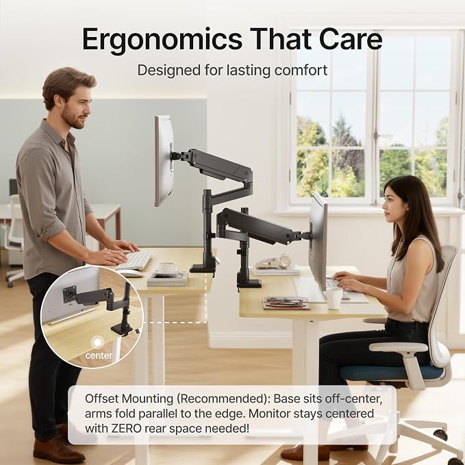 monTEK Tall Single Monitor Arm for 17 to 45 Inch Curved Screen Adjustable Upgraded Heavy Duty Ultrawide Monitor Arm Holds 35 Lbs Cable Management with C Clamp, Grommet Base, VESA 75/100mm, MA1007PBK