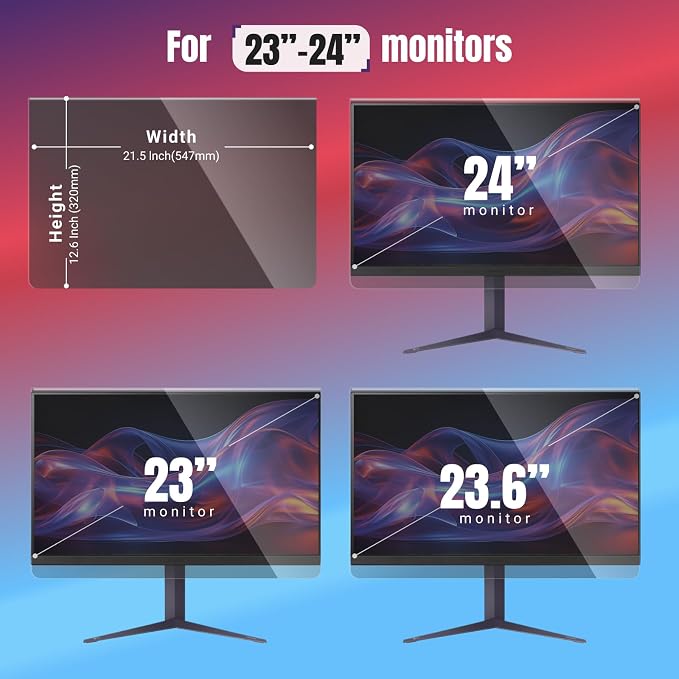 Hanging Computer Privacy Screen Protector Shield Compatible for 23.8/24 Inch 16:9 Widescreen Desktop Monitor - Anti Glare Filter Blue Light Filter Type Anti Scratch