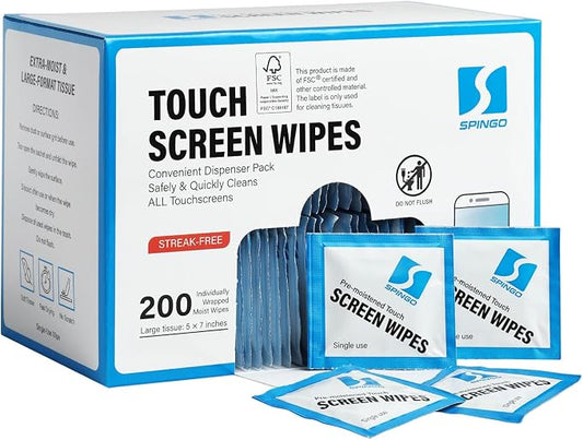 Screen Wipes, Screen Cleaner Wipes for Electronics, Pre-moistened Cleaning Wipes for Phone, Laptop, Computer, Monitor, Touch Screens, Eyeglasses,Streak-Free Formula (200 Count)