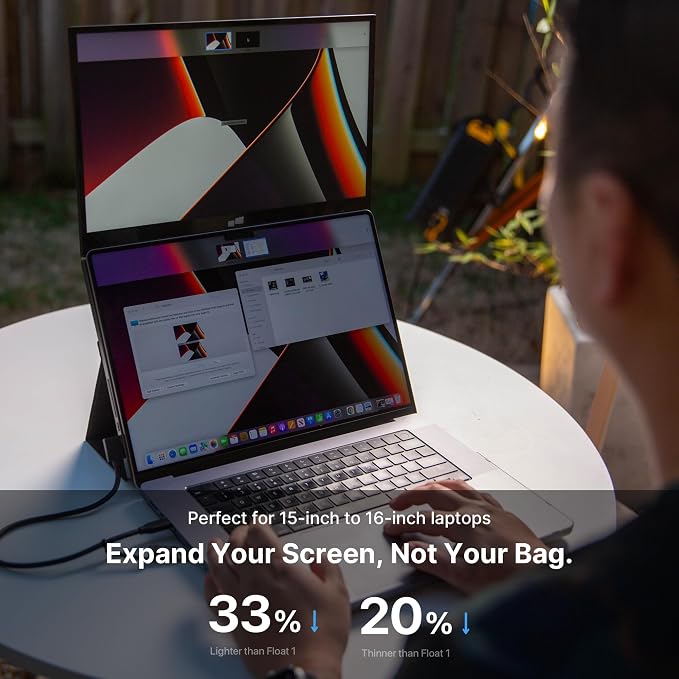 New Mobile Pixels Duex Float 2 Pro 2.5 K Portable Monitor, 16" Laptop Screen Extender (Built-in Kickstand), USB C/HDMI Stacked Monitor Extender with Dual Speakers, Windows, MacOS, Switch, Android