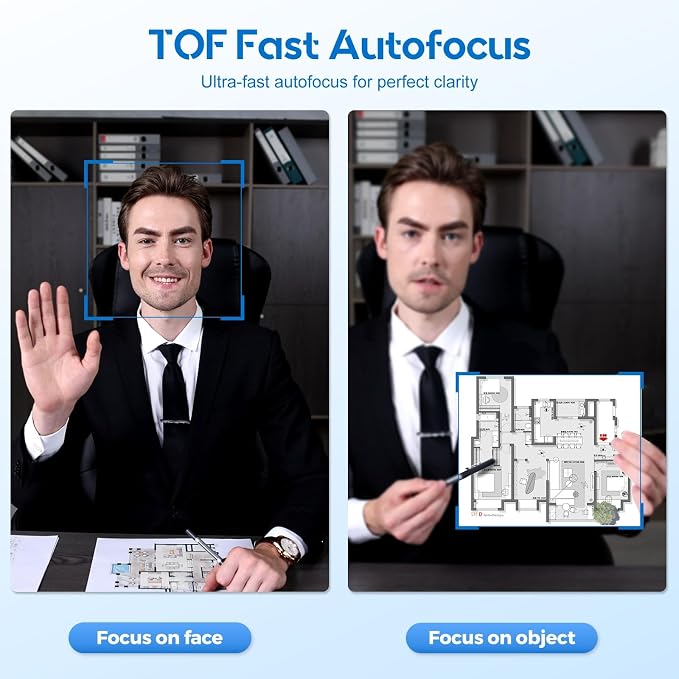 4K Webcam with Ring Light Web Cam 4K Autofocus with TOF Computer Camera 1080P 60FPS Web Camera Built-in Privacy Cover and Microphone Streaming Webcams for Zoom/Skype/Google Meet