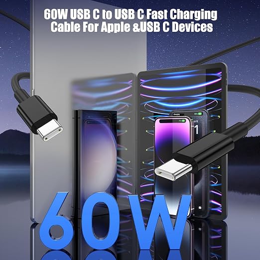 LOFPYE 3-Pack Black 6.6FT 60W USB C to USB C Cable, Type C Fast Charging Cable for iPhone Air 17 16e 16 15 Pro Plus Pro Max，for Galaxy S25/S24, for iPad Pro/Air/mini, for MacBook Pro/Air and More