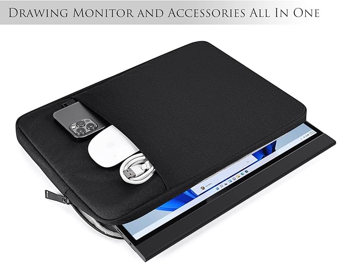 Portable Monitor Case 15.6 16.1 Inch, Carrying Sleeve for Most 15.6-16.1 Inch Portable Monitor with Front Pocket, 15"x10.8" Black