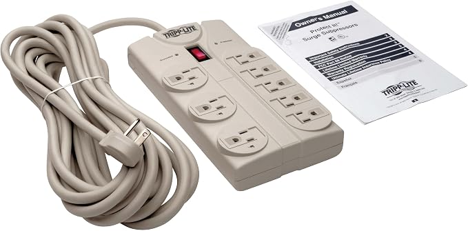 Tripp Lite 8 Outlet Surge Protector Power Strip, Extra Long Cord 25ft, Right-Angle Plug, Lifetime Limited Warranty & Dollar 75K Insurance (TLP825) , White