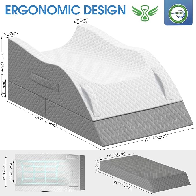 TranquilRelax Elevation Pillows for Leg After Surgery, Memory Foam Adjustable Wedge Pillow for Injury or Rest, Ankle Pillow for Sleeping Blood Circulation Grey/Double Leg