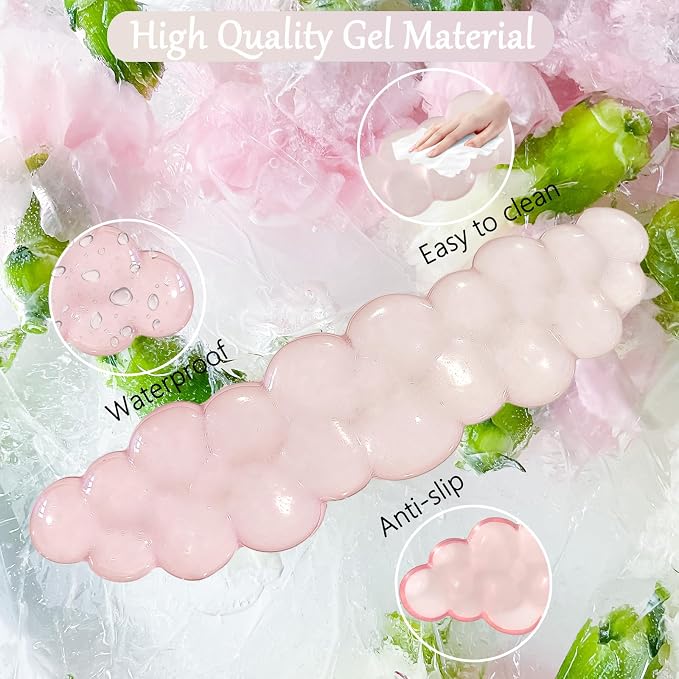 Gel Cloud Wrist Rest for Keyboard and Mouse Gradient Light Pink Clear Keyboard Wrist Rest Transparent Ergonomic Cute Cool Mouse Wrist Pad Silicone Non-Slip Wrist Pad for Computer Gaming Laptop Office