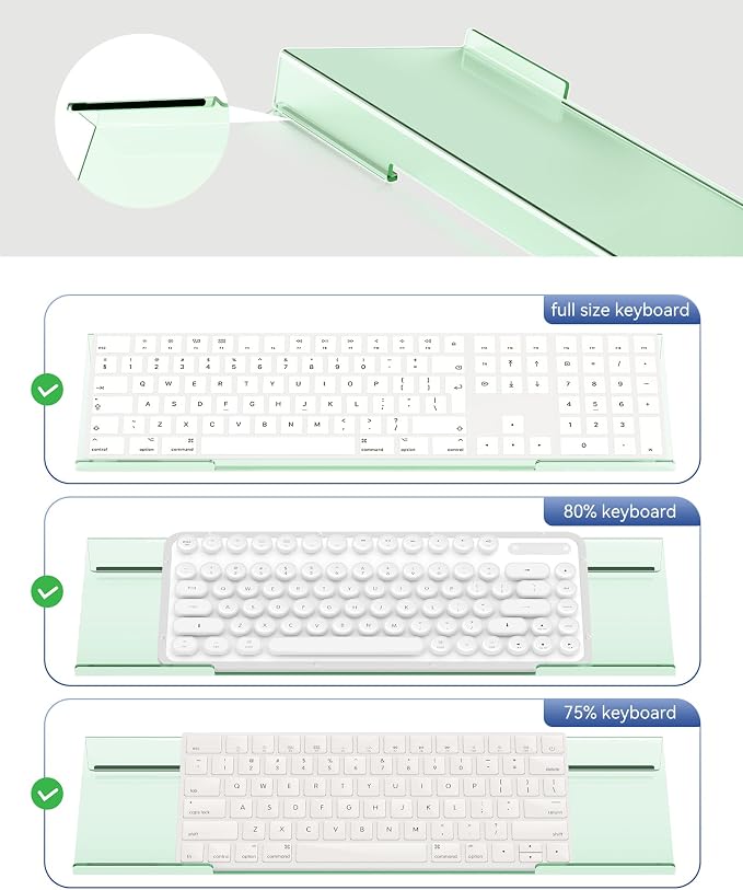 Ergonomic Computer Keyboard Stand for Desktop (Green), Keyboard Tilted Elevated Rack Key Board Holder Riser Stand for Office Home Desk Work