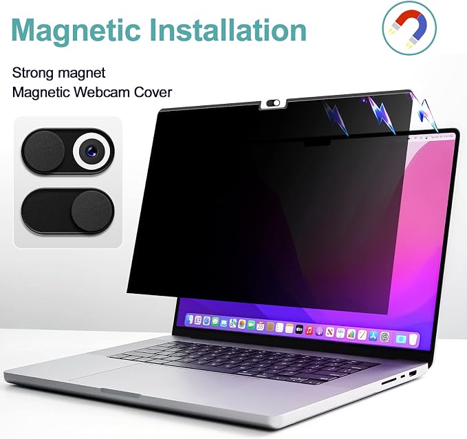 IPROKKO Magnetic Privacy Screen for MacBook Pro 14 Inch (2021-2026, M1, M2, M3, M4, M5, Pro, Max), Removable Matte Anti Blue Light Glare Filter Private Spy Screen Cover Compatible with 14.2in Mac Laptop [2-in-1 Privacy Kit]