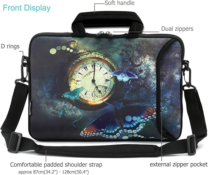 RICHEN 17 inch Laptop Shoulder Bag Carrying Case PC Cover Pouch with Handle Fits 15.6/16/17/17.3/17.4 inch Notebook (16-17.3 inch, Clock & Butterfly)