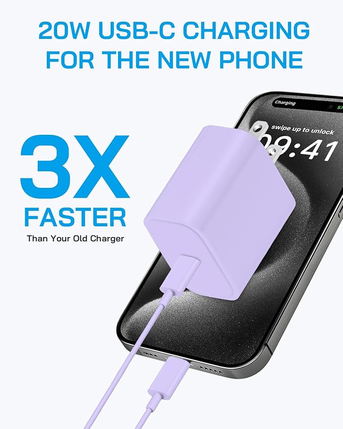 AISNI iPhone 17/16/15 Charger Fast Charging 3 Pack USBC Charger Block with 6 FT Type C Charger Fast Charging Cord Compatible with iPhone 17/17 Plus/17/16/15 Pro Max/16/16 Plus/15/iPad Pro-Purple