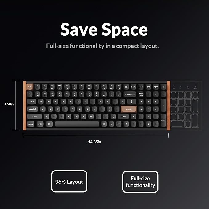 Keychron K4 HE 96% Wireless Hall Effect Keyboard with Number Pad, Rapid Trigger Magnetic Switches, QMK Launcher, 2.4GHz/Bluetooth/Wired, Mac & Windows, Wood Accent Frame, Black (Non-Shine-Through)
