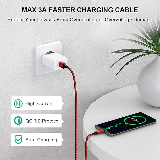 etguuds USB to USB C Cable 3.3ft, 2-Pack USB A to Type C Charger Cord Fast Charging for Samsung Galaxy A17 A16 A15 A26 A36 A56, S25 S24 S23 S22 S21 S20 S10 Note 20, for iPhone 17 16 15, Moto, Red