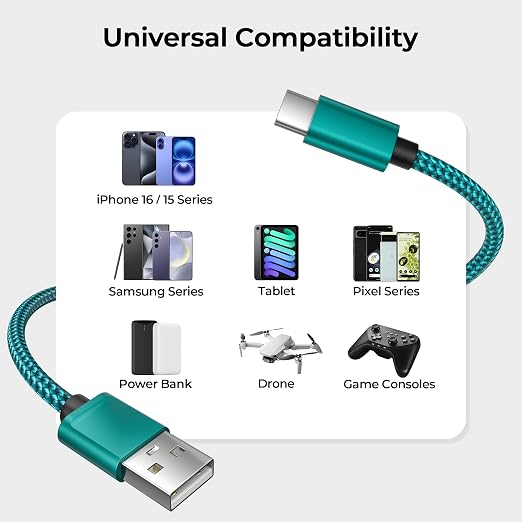Basesailor for iPhone 17 16 Pro Max Charger Cord,USB to USB C Cable,Type C Charging Power Cord for Apple 17e 15 iPad 10 Air 4 5,Samsung Galaxy S26 S25 S24 S23,Green,2Pack 3.3FT(1M)