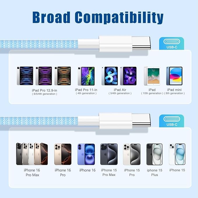 for USB C to C Fast Charger Cable 10ft, Long Type C to USB C Charging Cord Wire for Apple iPhone 17 Pro Max/17 Air/16 Pro/15 Plus,MacBook Pro 2021/2020/2019, iPad 12.9/11 inch/Mini/Air,Samsung Galaxy