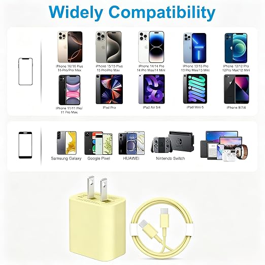iPhone 17 16 15 Charger/6ft Type C to C Charging Cable Cord Long,USB C Fast Charging Block Plug for Apple iPhone 17 Pro Max/17 Air/16 Pro/16/15 Plus/AirPods/iPad/mini Plug Cube Birck Box Power Adapter