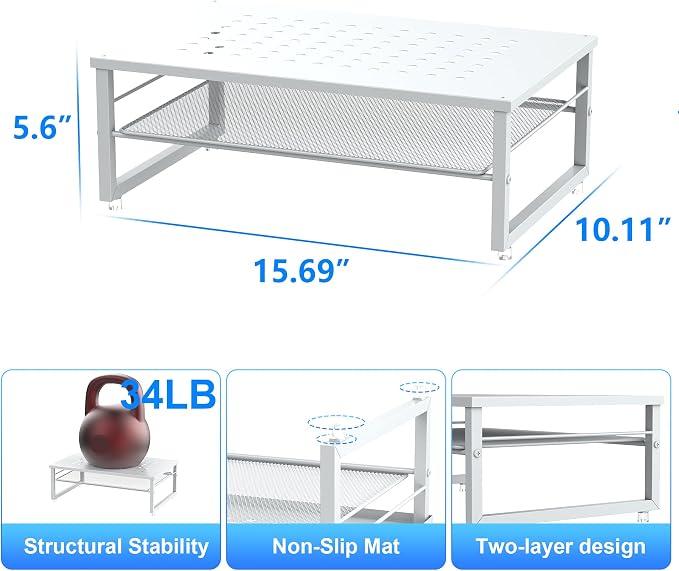gianotter 2-Tier Metal Monitor Stand Riser, Desk Accessories & Workspace Desk Organizers, Office Desk Storage Organizer for Office Supplies (White)