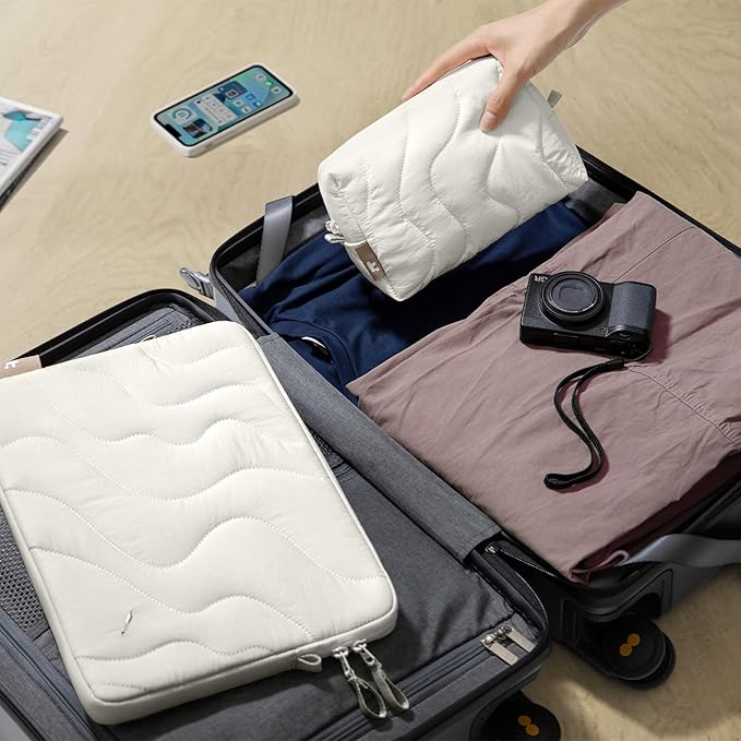 tomtoc 360 Protective Puffy Laptop Sleeve Set for 13-inch MacBook Air M5/A3449 2026, M4/A3240, M3/A3113, 13" MacBook Neo/Pro, Quilted Soft Puffer Bag with Tech Pouch for 13-inch Surface Pro Copilot+PC
