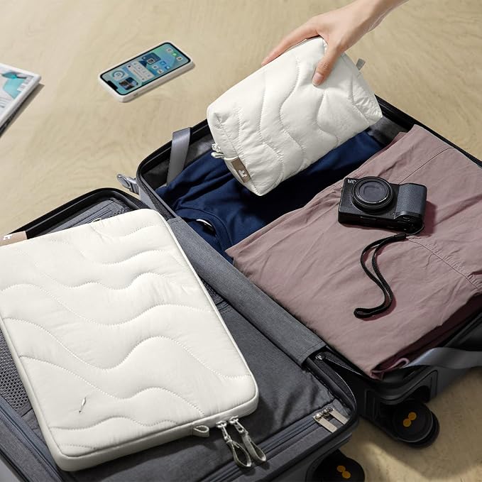 tomtoc 360 Protective Puffy Laptop Sleeve Kit for 14-inch MacBook Pro M5 2026 A3426 A3427/M4/M3/M2/M1 Pro/Max A3434 A3112, Quilted Soft Puffer Computer Bag with Tech Pouch for 13.8" Surface Laptop 7