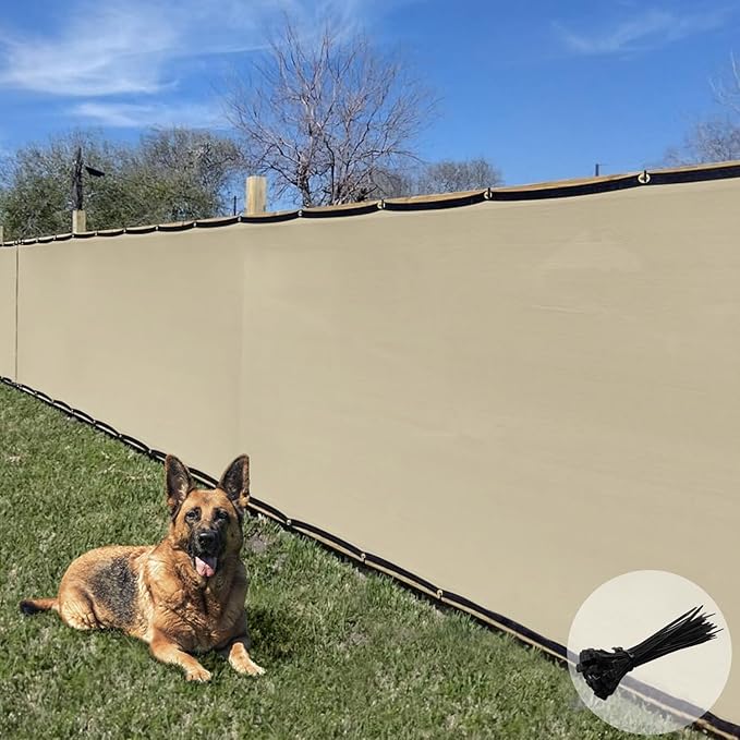 E&K Sunrise 4' x 10' Privacy Fence Screen with Grommets, Outdoor Windscreen Fence Covering Privacy Screen UV Blockage for Backyard Garden Patio, Zip Ties Included (Beige)