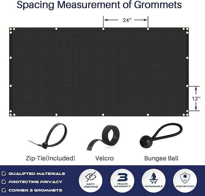 Windscreen4less 4' x 153' Privacy Fence Screen Heavy Duty Windscreen Fencing Mesh Fabric Shade Net Cover with Brass Grommtes for Outdoor Wall Garden Yard Pool Deck Black