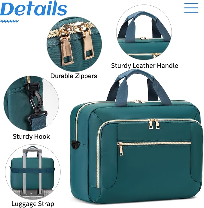 Laptop Bag 17.3 Inch Laptop Briefcase Large Waterproof Laptop Case for Men Women Business Office Work Computer Bag 17 Inch Adjustable Shoulder Messenger Bag, Dark Green
