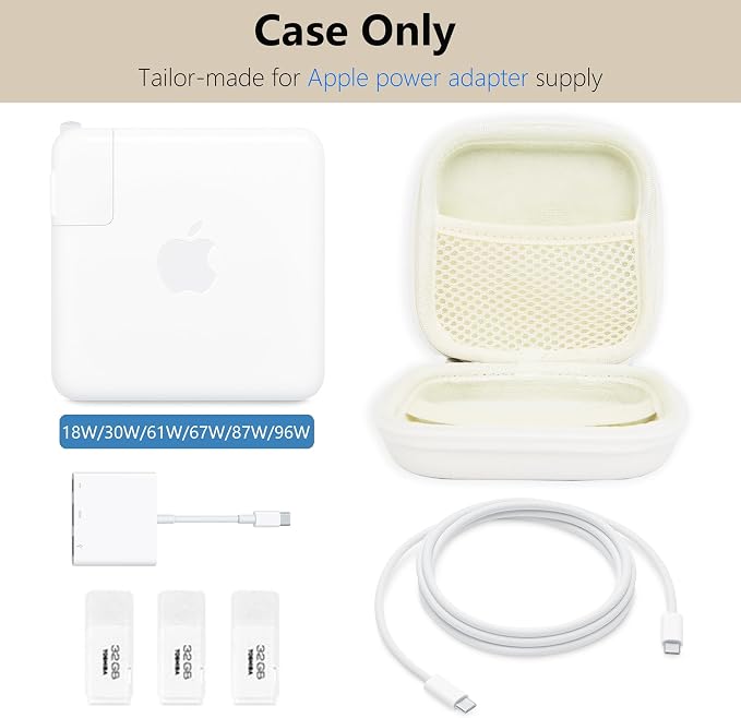 Charger Case for Macbook, Portable Tech Electronic Organizer Bag, Small Travel Storage Pouch for Laptop Accessories, MacBook Power Adapter, Charging Cords, USB Drives, Power Bank (White, M)