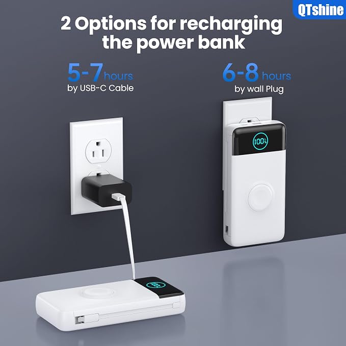 Portable Charger for iPhone, 40800mAh Power Bank with Built-in Cables & AC Wall Plug, 5 Outputs USB C Fast Charging External Battery Pack for iPhone 17/16/15/14, Android, Travel Essential (White)