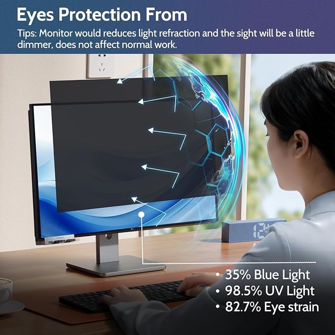 [1 Pack] 34 Inch Computer Privacy Screen for 21:9 Aspect Ratio Widescreen Monitor, Eye Protection Anti Glare Blue Light Filter Shield, Removable Anti-Scratch Anti Spy Protector