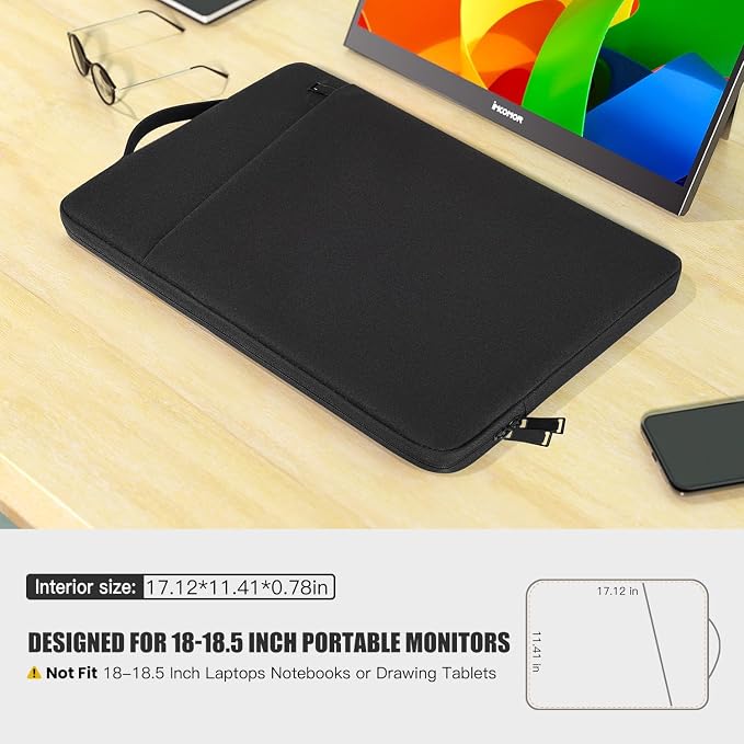 Portable Monitor Case 18.5 Inch Protective Carrying Sleeve for InnoView VisionOwl Upperizon Usparkle Ingnok aimuonos Ingnok Motyeowe Cocopar EVICIV HONGO, 18-18.5" Portable Monitor Bag Case, Black