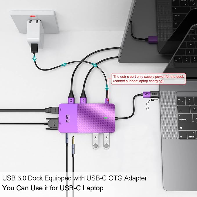 USB Docking Station GIQ USB C hub USB 3.0 to Dual HDMI VGA Adapter Triple Display USB C Laptop Docking Station Dual Display Compatible with MacBook M1 USB Dock-Purple