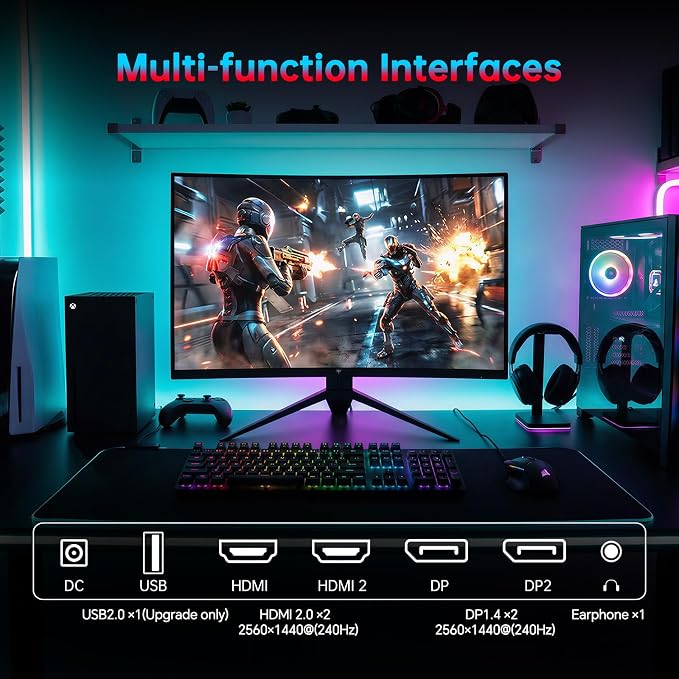 KTC 27 Inch 240Hz Curved Gaming Monitor, 2K QHD 2560x1440P Computer Monitor with 1000R, 2500:1 Contrast, Adaptive Sync, DP 1.4, HDMI 2.0, VESA, Tiltable, H27S25E