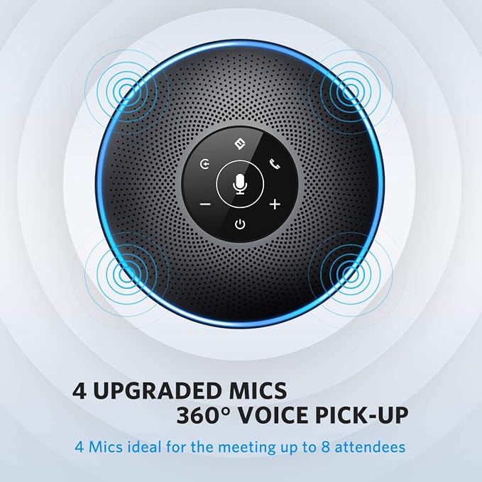 EMEET Bluetooth Speakerphone M2 Black Conference Speaker for 5-8 People Business Conference 360º Voice Pickup 4 AI Microphone Self-Adaptive Conference Call Speaker Skype USB Speakerphone