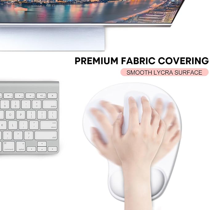 JIKIOU Mouse Pad, 2 Pack Ergonomic Mouse Pads with Comfortable Gel Wrist Rest Support and Smooth Cloth, Non-Slip PU Base for Easy Typing Pain Relief Durable and Easy to Clean Small White