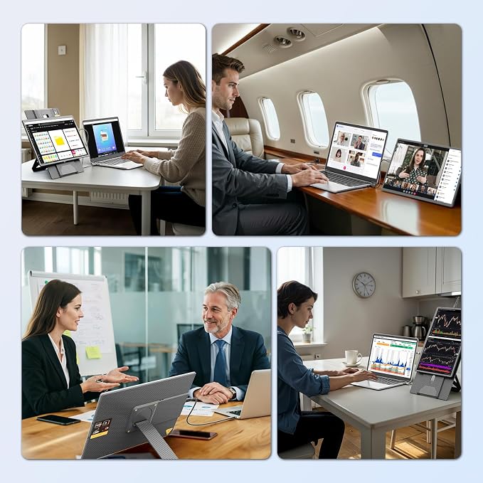 domyfan 16.1'' Laptop Screen Extender, 360° Rotating Detachable Stand/VESA Support, FHD 1200P IPS Portable Monitor, Plug & Play with HDMI/USB-A/Type-C, Compatible Win/Mac/Android