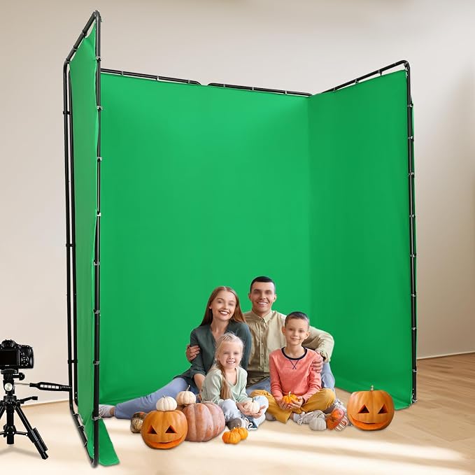 13.12 x 7.87ft Photography Backdrop Stand,Large Collapsible Screen Backdrop with Stand,Portable Photo Background Support System (Black, Green)
