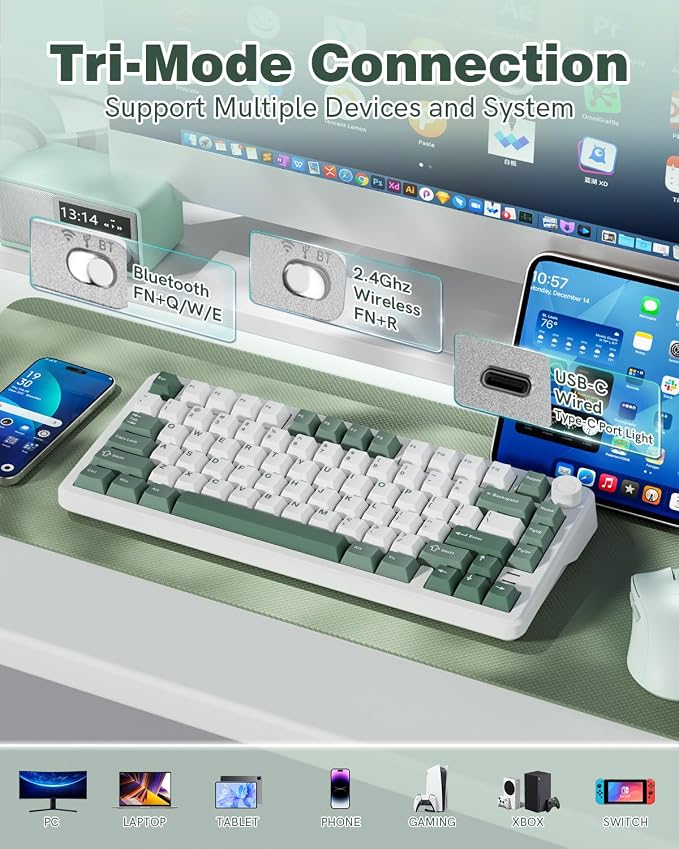 L75 75% Mechanical Keyboard, Wireless Gaming Keyboard with Multifunction Knob, Creamy Gasket Structure, Hot Swap, RGB Backlight, PBT Keycap, Custom Driver, Compact Layout for Win/Mac/PC