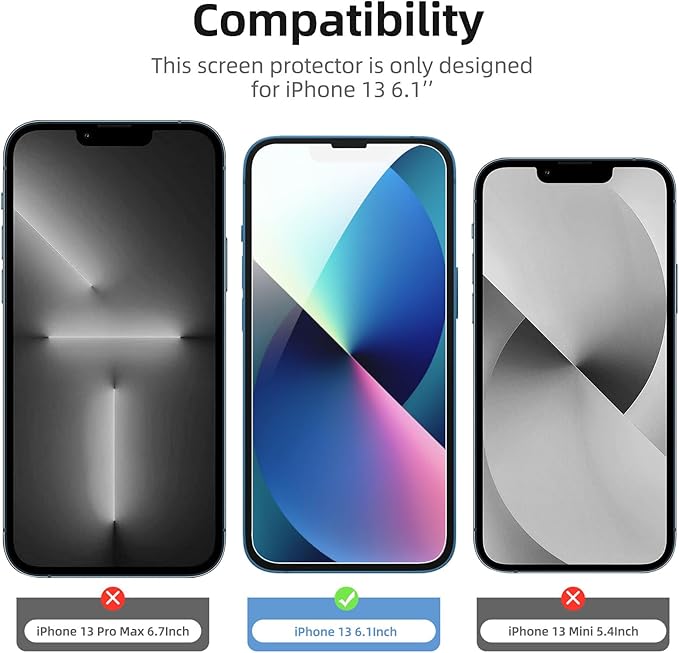 NEW'C 3x for iPhone 13 Screen Protector (6.1 inches)+ 3x Camera Lens Protector, Sensor Protection + Dust Plug - Case Friendly Tempered Glass Film, Ultra Resistant