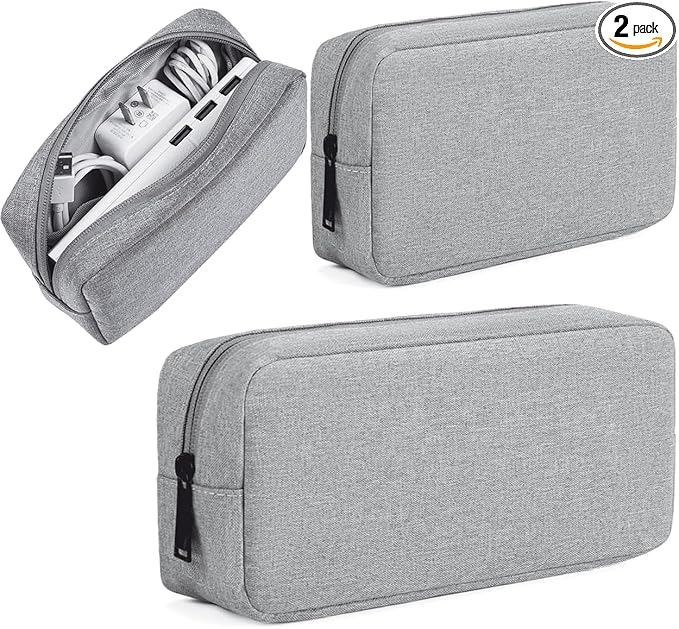 CAAORDKSO 2PCS Electronics Organizer Travel Case, Electronic Accessories Bag, Waterproof Accessories Storage Pouch for Power Bank, Cable, Cord, Charger, Mouse, Various Accessories (Small+Big-Gray)