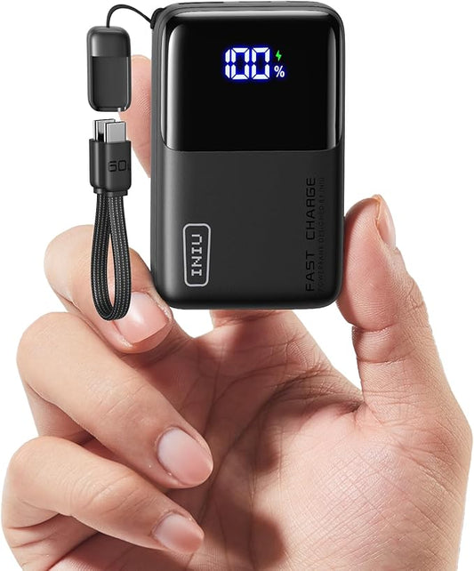 INIU Portable Charger, Ultra Mini 10000mAh 45W Fast Charging with Detachable Cable, Flight-Safe Travel USB C Power Bank External Phone Battery Pack for Xiaomi iPhone 17 16 Samsung S26 Google iPad etc