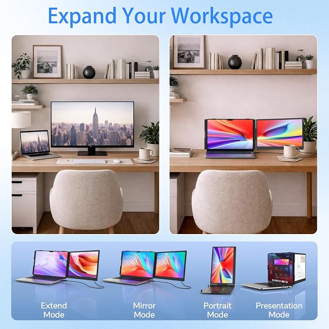 14" Laptop Screen Extender, 1080P FHD Dual Portable Monitor for Laptopwith Speaker, USB-C/HDMI Plug & Play, Extended Screen for Mac/Windows/Chrome, Fit 13-17.3" Laptops