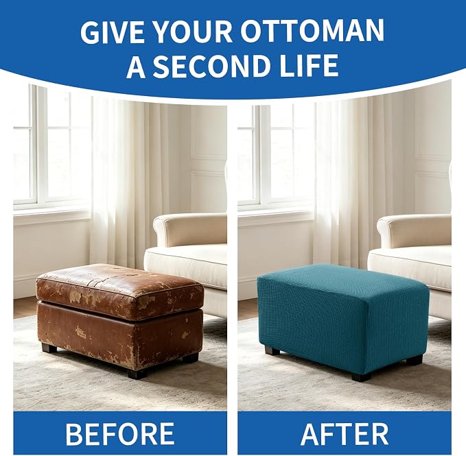 Ottoman Covers Ottoman Slipcovers Folding Storage Stool Washable Furniture Protector,Elastic Foot Stool Foot Rest Protector for Living Room Bedroom,X-Large,Dark Green