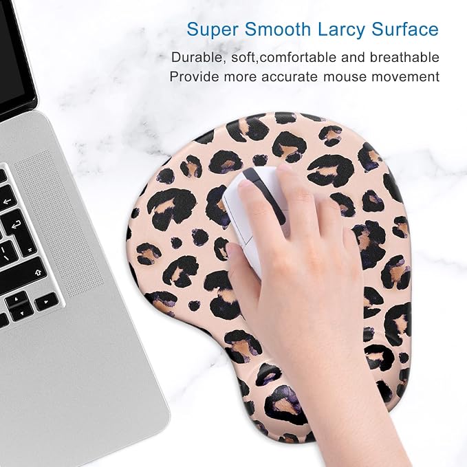 ITNRSIIET Ergonomic Mouse Pad with Gel Wrist Support Wrist Rest Smooth Surface Non-Slip PU Base Comfortable Office Supplies Pain Relief, 9.5 x 8 inches, Leopard Black Purple